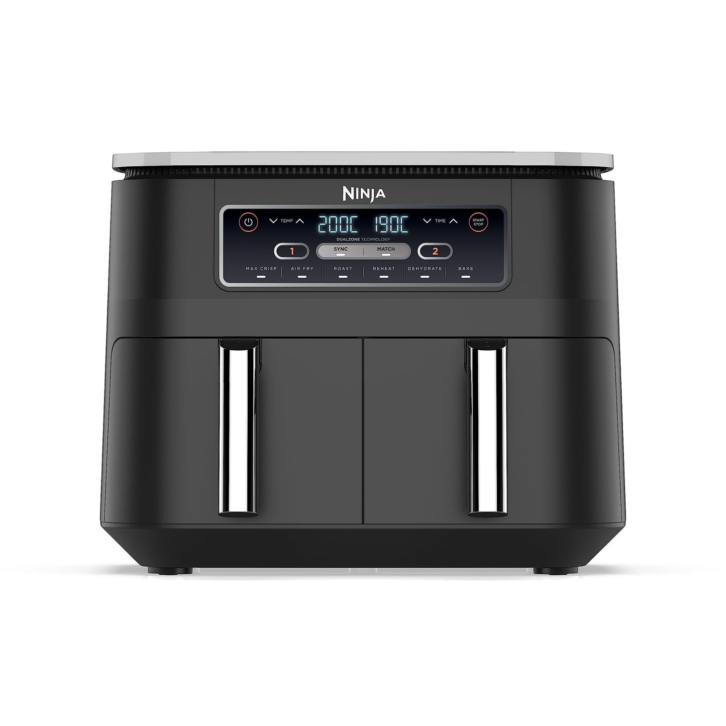 Freidora de Aire Digital Doble Zona, 7.6L, 2 Cestas, 6 en 1, Negro