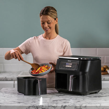Freidora de Aire Digital Doble Zona, 7.6L, 2 Cestas, 6 en 1, Negro